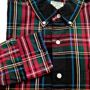 J.Crew Stretch Classic Red Green Tartan Plaid L/S Button Down Men's M Tall Prep